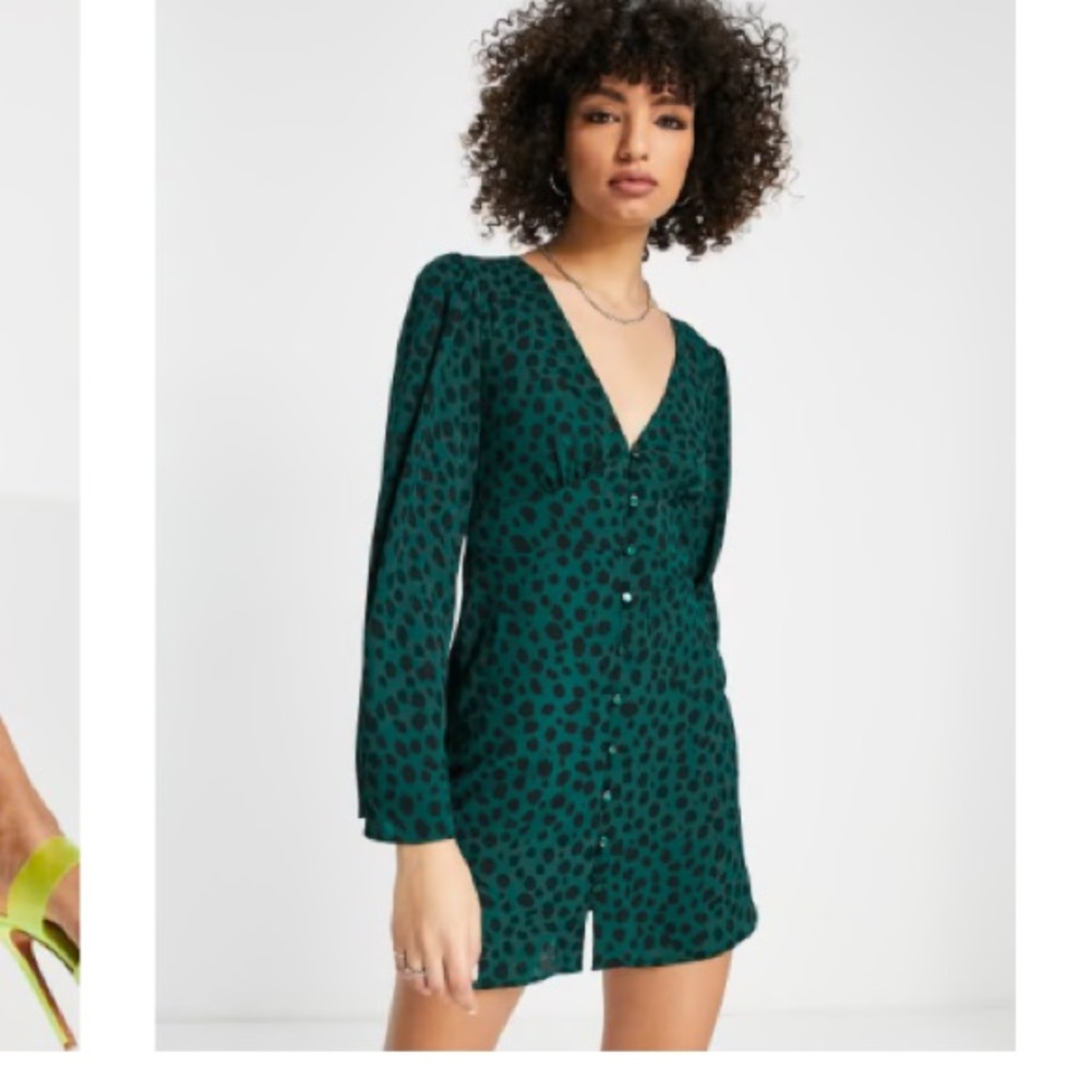 ASOS DESIGN button through mini dress with 70s sleeves